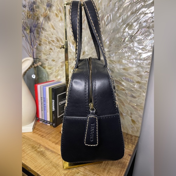 CHANEL Wild Stitch Calfskin Leather Handbag Zip Tote Purse - Picture 8 of 16
